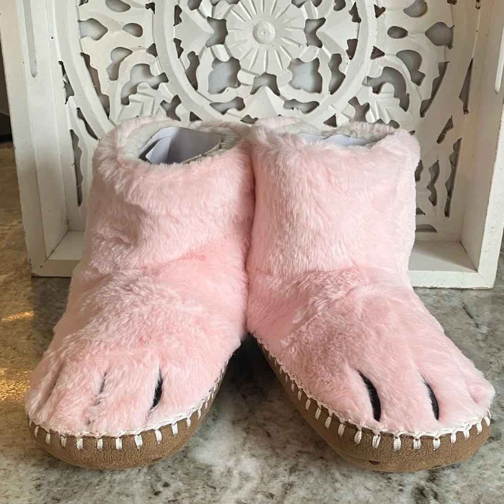 🇺🇸4 For $20 Nanna Andersson Pink Fuzzy Bear Paw Slippers Size 2Y-3Y NWT